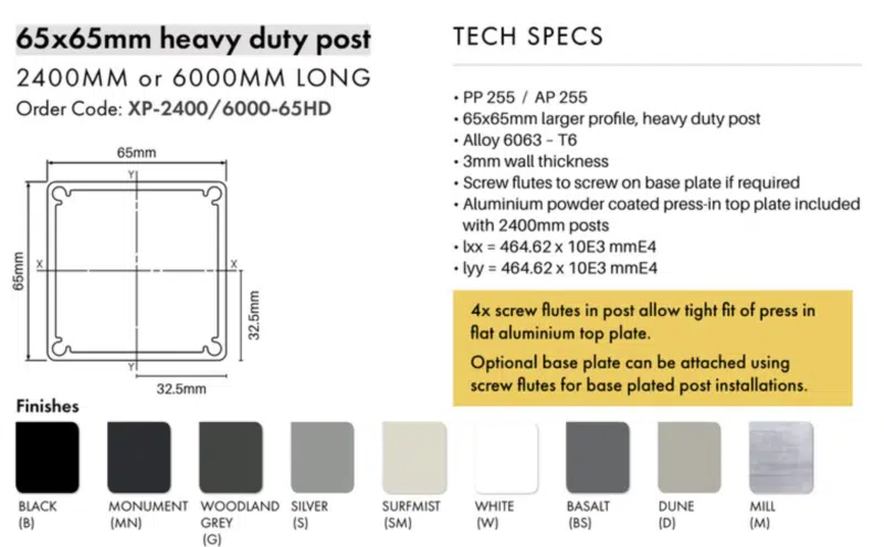 Post – 65x65mm x 6000mm Aluminium Heavy Duty Fencing Post - B - Image 2