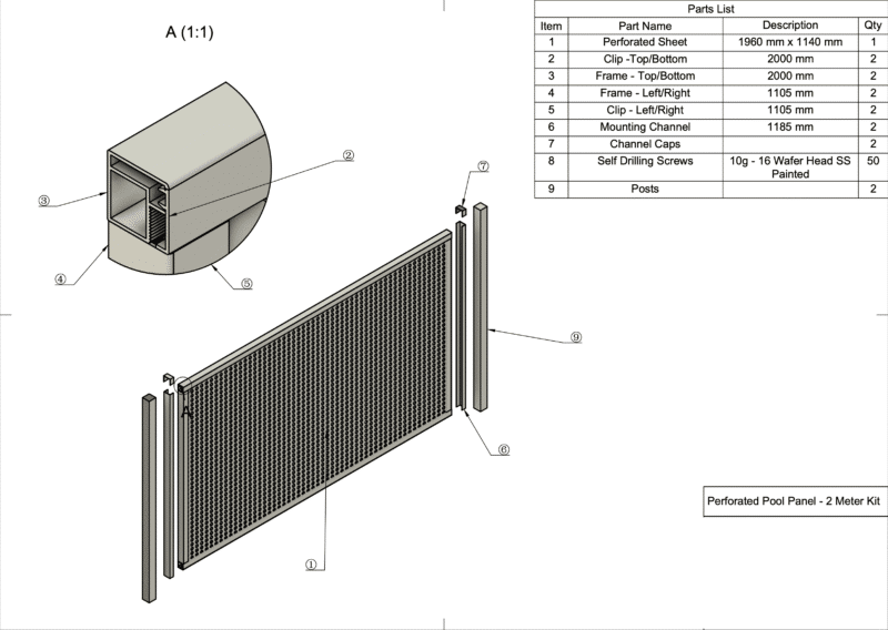 PERF Fence Panel DIY KIT - 2000W x 1185H - W - Image 3