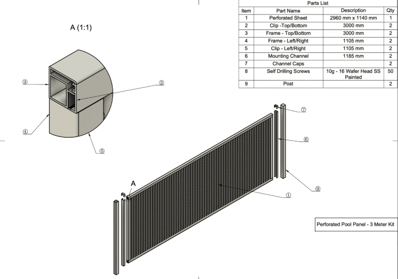 PERF Fence Panel DIY KIT - 3000W x 1185H - B - Image 4