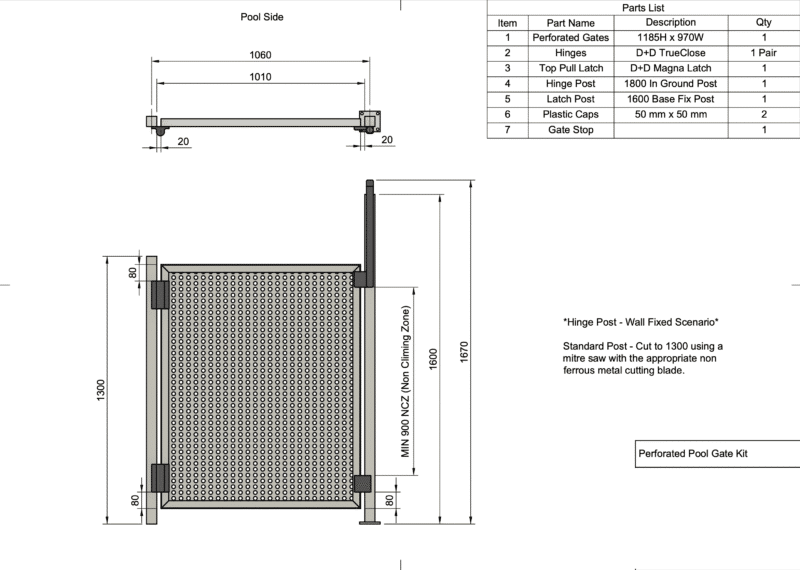PERF Gate DIY KIT - Latch & Hinges incl. - 970W x 1185H - B - Image 3