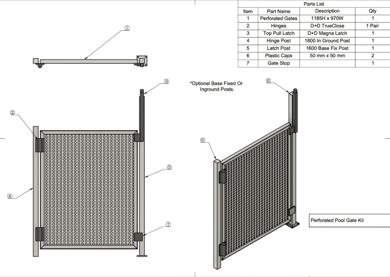 PERF Gate DIY KIT - Latch & Hinges incl. - 970W x 1185H - B - Image 2